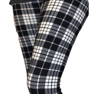TCLC Black   White Tartan Print Full Length Leggings Size 12-20 NWT